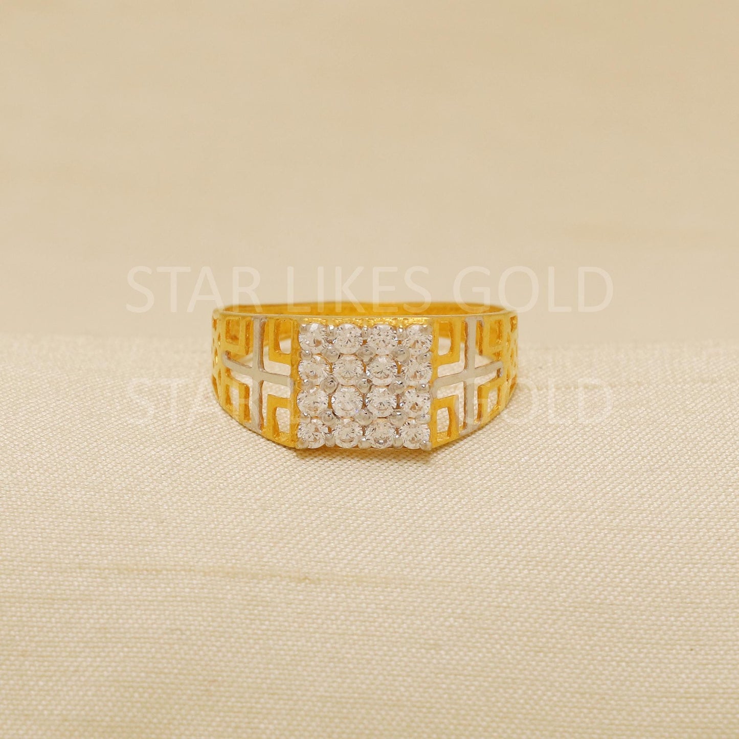 Stunning AD stones 22 karat 22k Gold Indian Ring Jewelry, B1909