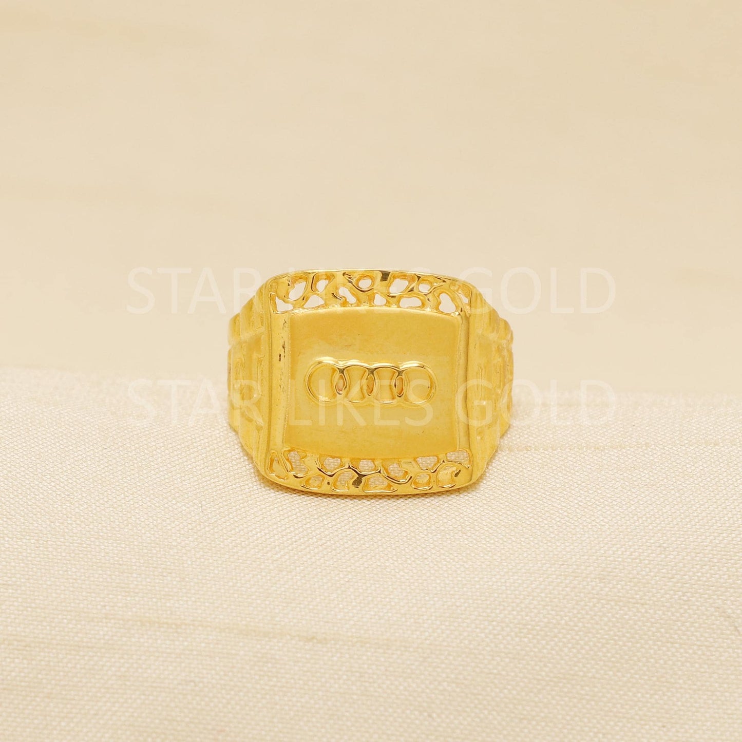 Stunning 22 karat 22k Gold Indian Ring Hand Crafted Jewelry, Audi Car Logo Style Ring, B1915