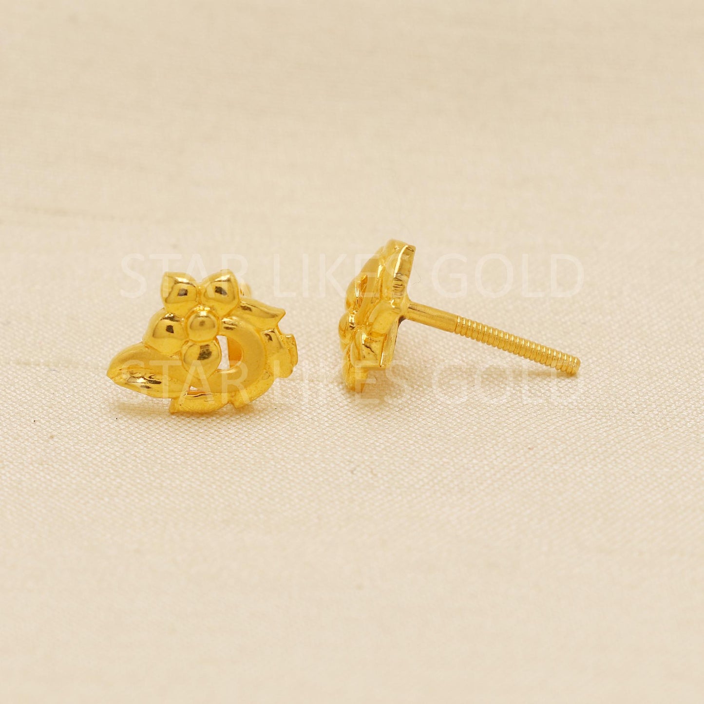 Premium 22K Gold Leafy Flower Studs Earrings Traditional Yet Modern Gold Ear Tops | Gift for Her, PR1780
