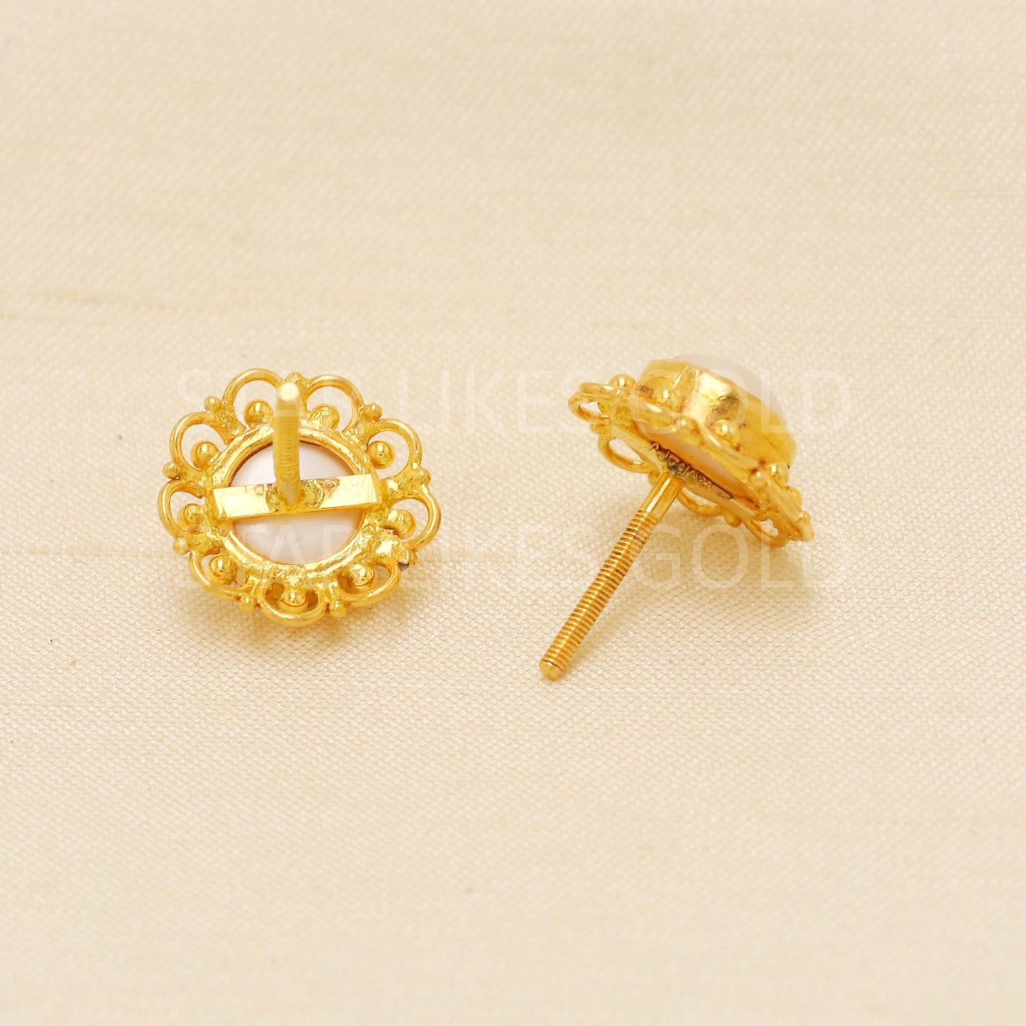 Royal 22K Gold Pearl Stud Earrings Elegant Moti Flower Design for Women | Gift for Her, PR1781