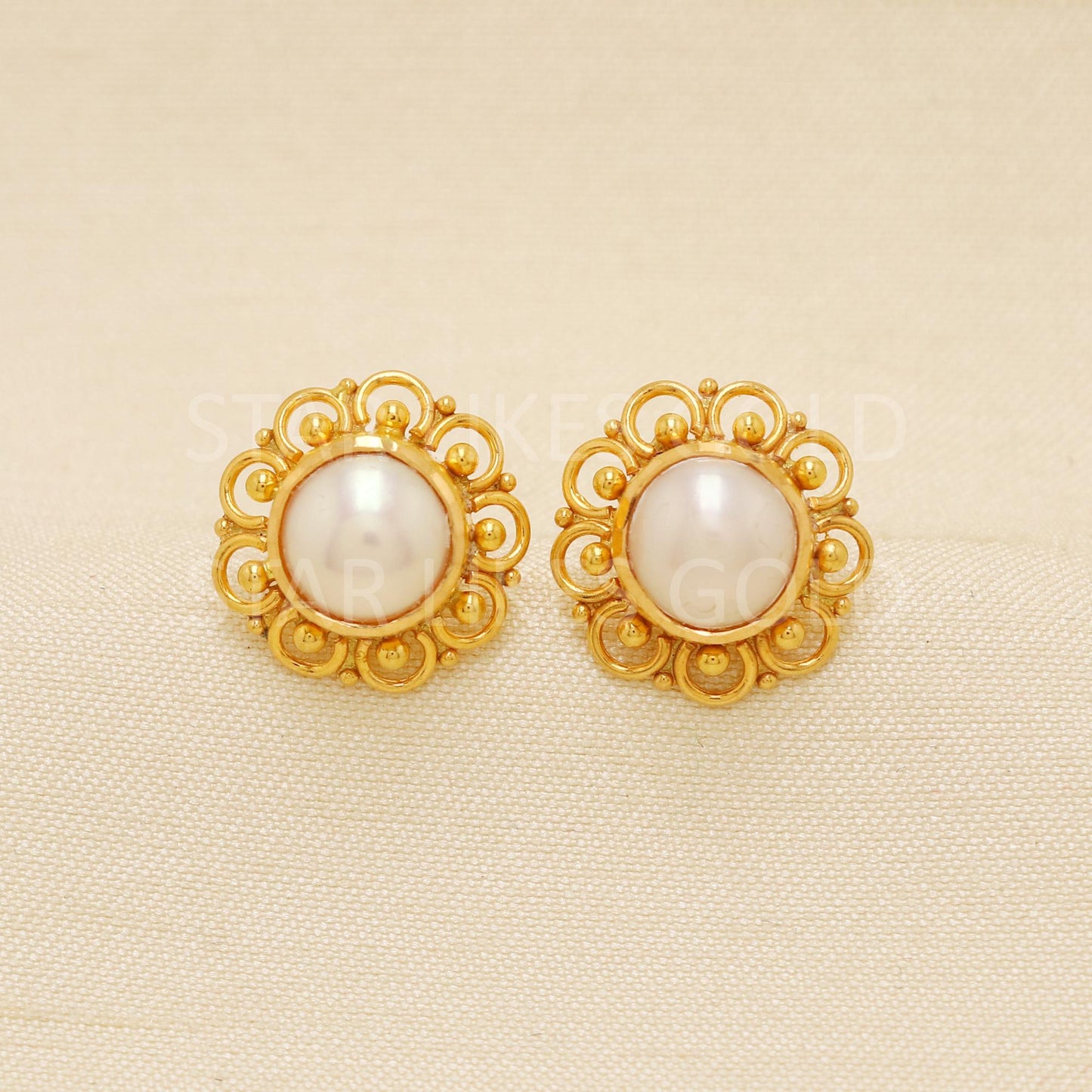 Royal 22K Gold Pearl Stud Earrings Elegant Moti Flower Design for Women | Gift for Her, PR1781
