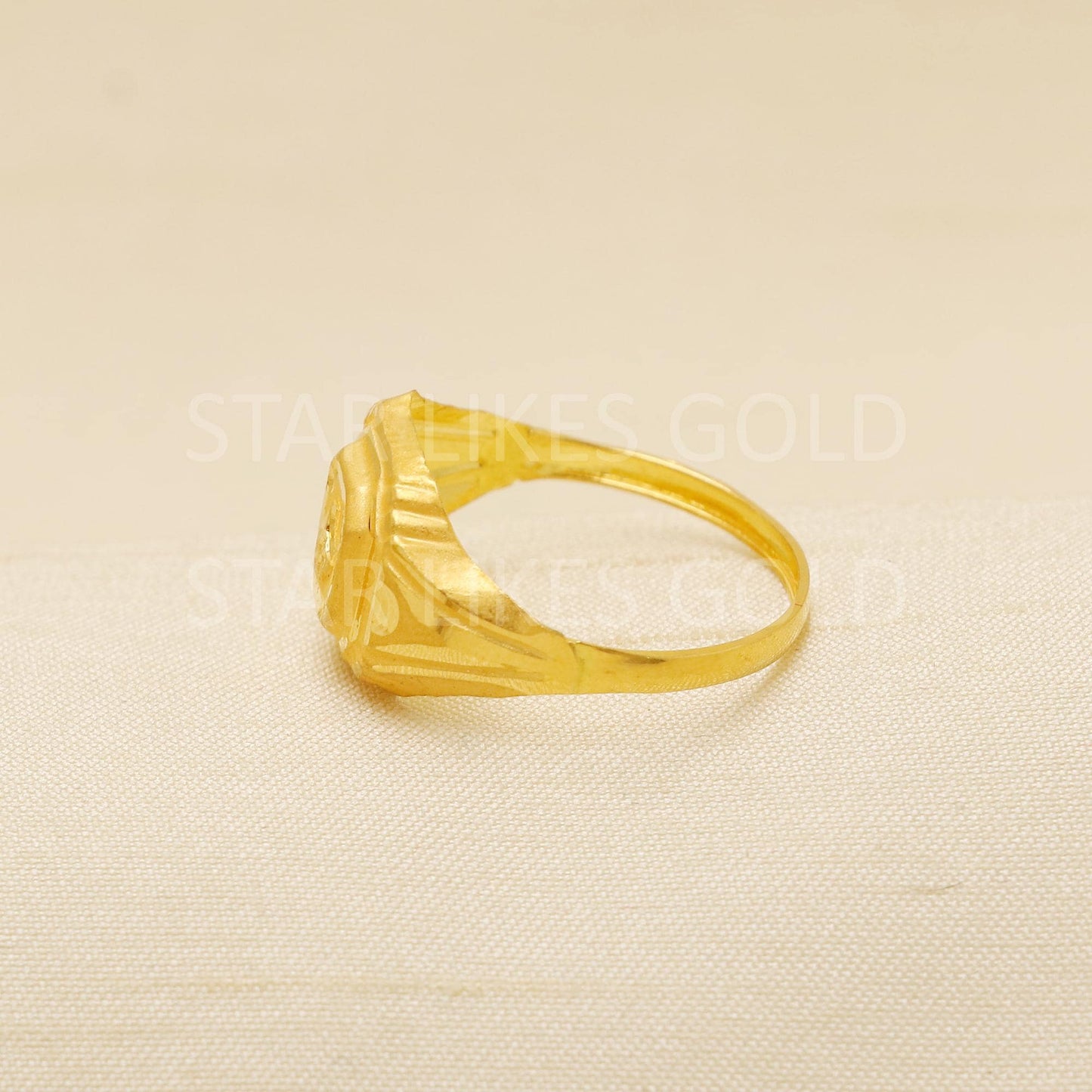 22K Pure Gold Octagon Ring | Vintage Style Handcrafted Texture, B1919