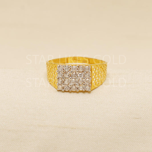 American Diamonds 22k Solid Gold Handmade Ring: Indian Jewelry, B1920