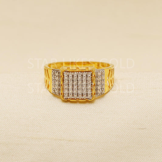 22K Solid Yellow Gold American Diamond Ring Genuine Hallmarked 916 Intricately Handcrafted US 9.75, B1924