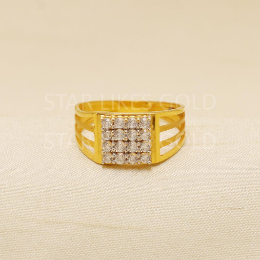 22K Solid Yellow Gold American Diamond Ring Genuine Hallmarked 916 Intricately Handcrafted US 8.25, B1925