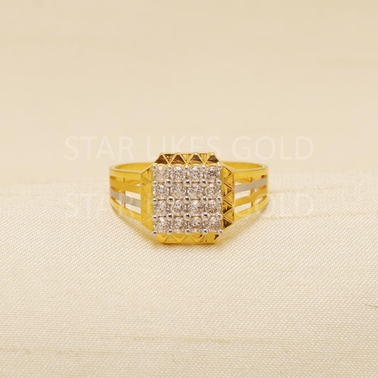 22K Solid Yellow Gold American Diamond Ring Genuine Hallmarked 916 Intricately Handcrafted US 9.25, B1928