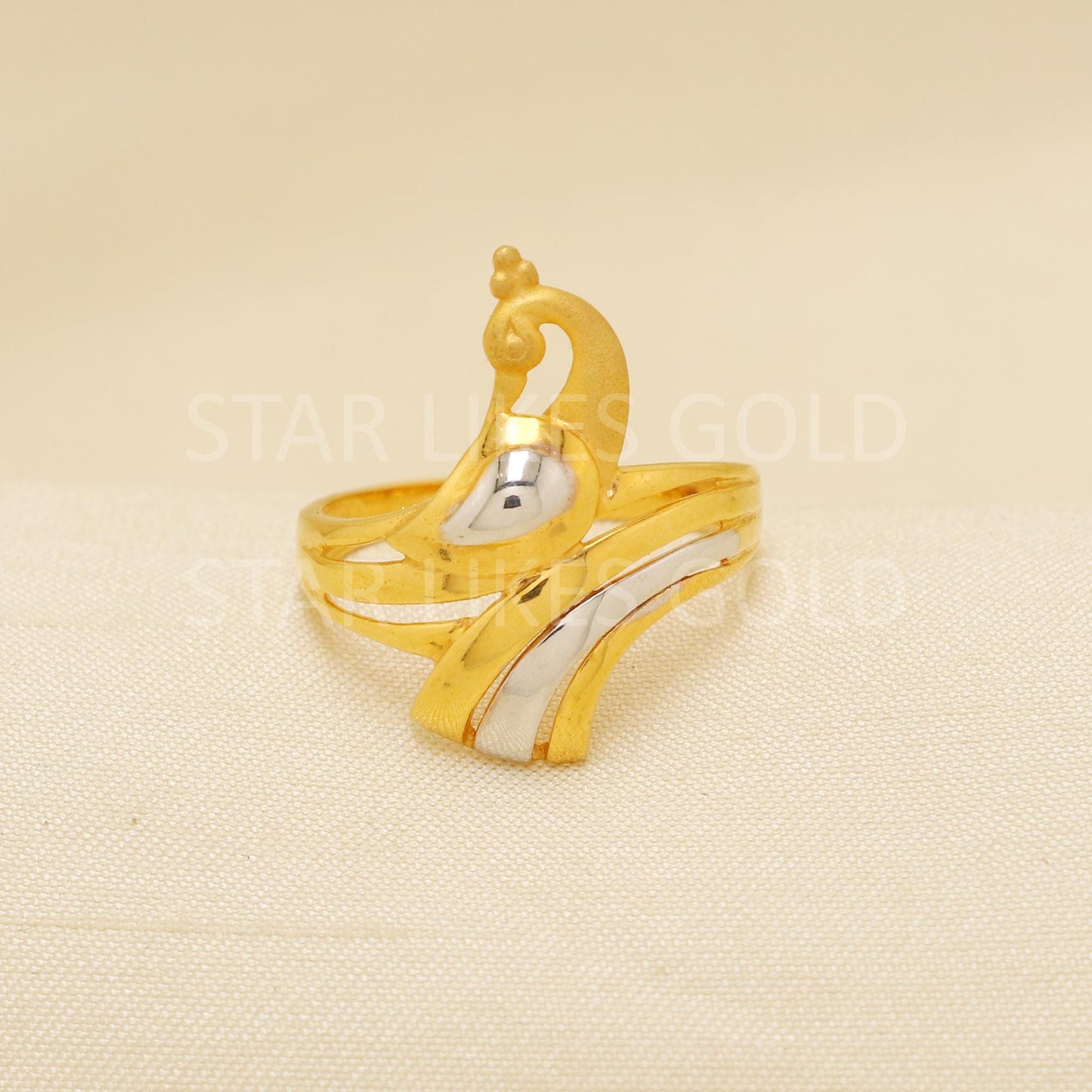 Handcrafted 22k Pure Gold handmade Rings - Two Tone Artisan Jewelry, 22k Jewelry, Peacock Gold Ring, Hallmarked, PR1882