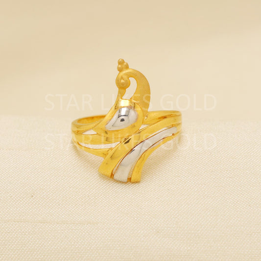 Handcrafted 22k Pure Gold handmade Rings - Two Tone Artisan Jewelry, 22k Jewelry, Peacock Gold Ring, Hallmarked, PR1882