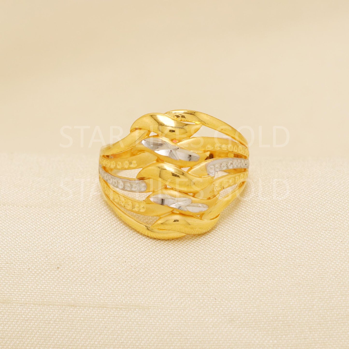 Handcrafted Two Tone 22k Pure Gold handmade Rings - Artisan Jewelry, 22k Jewelry, Designer Gold Ring, Hallmarked, PR1893