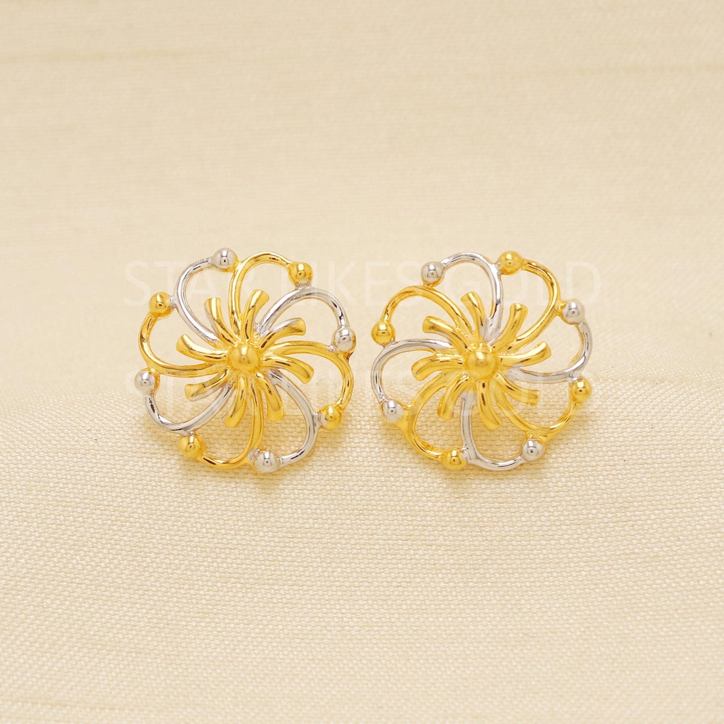 Dainty 22k Gold Flower Studs | Fine Gold Push Back Earrings | Unique Wedding & Bridal Jewelry