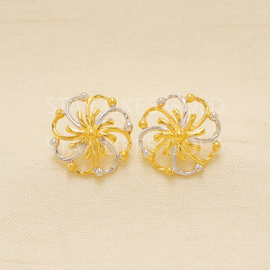 Dainty 22k Gold Flower Studs | Fine Gold Push Back Earrings | Unique Wedding & Bridal Jewelry