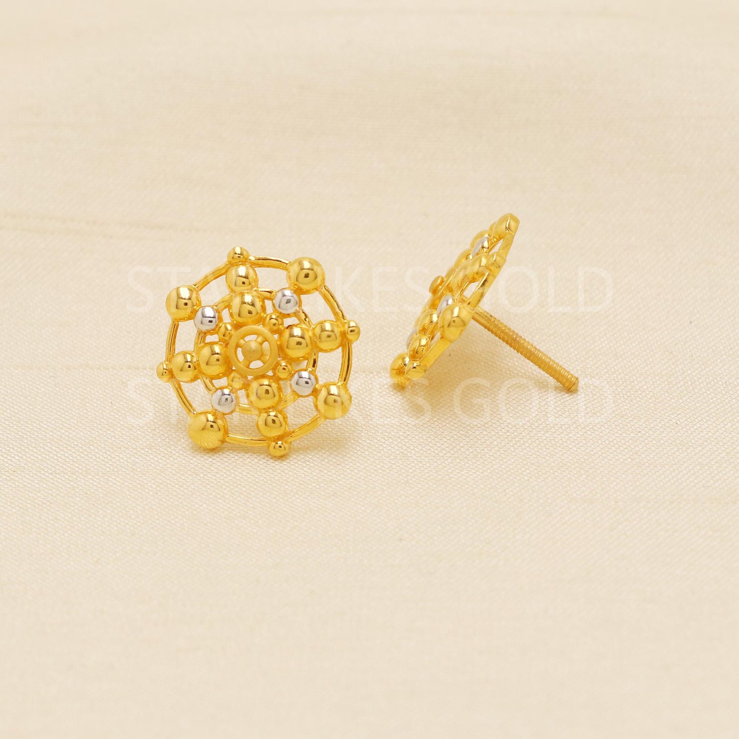 Solid 22k Gold Earrings, Yellow and White Gold Studs, Everyday Earrings, Simple Gold Studs, Minimalist Jewelry Gift, Dainty Earrings