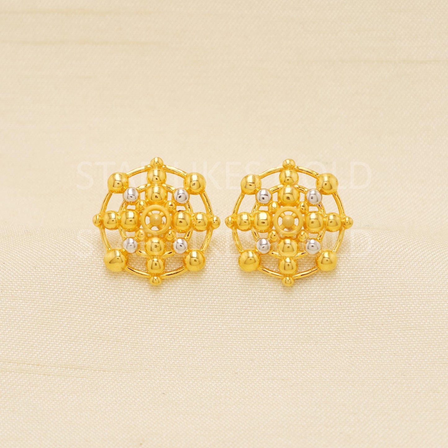 Solid 22k Gold Earrings, Yellow and White Gold Studs, Everyday Earrings, Simple Gold Studs, Minimalist Jewelry Gift, Dainty Earrings
