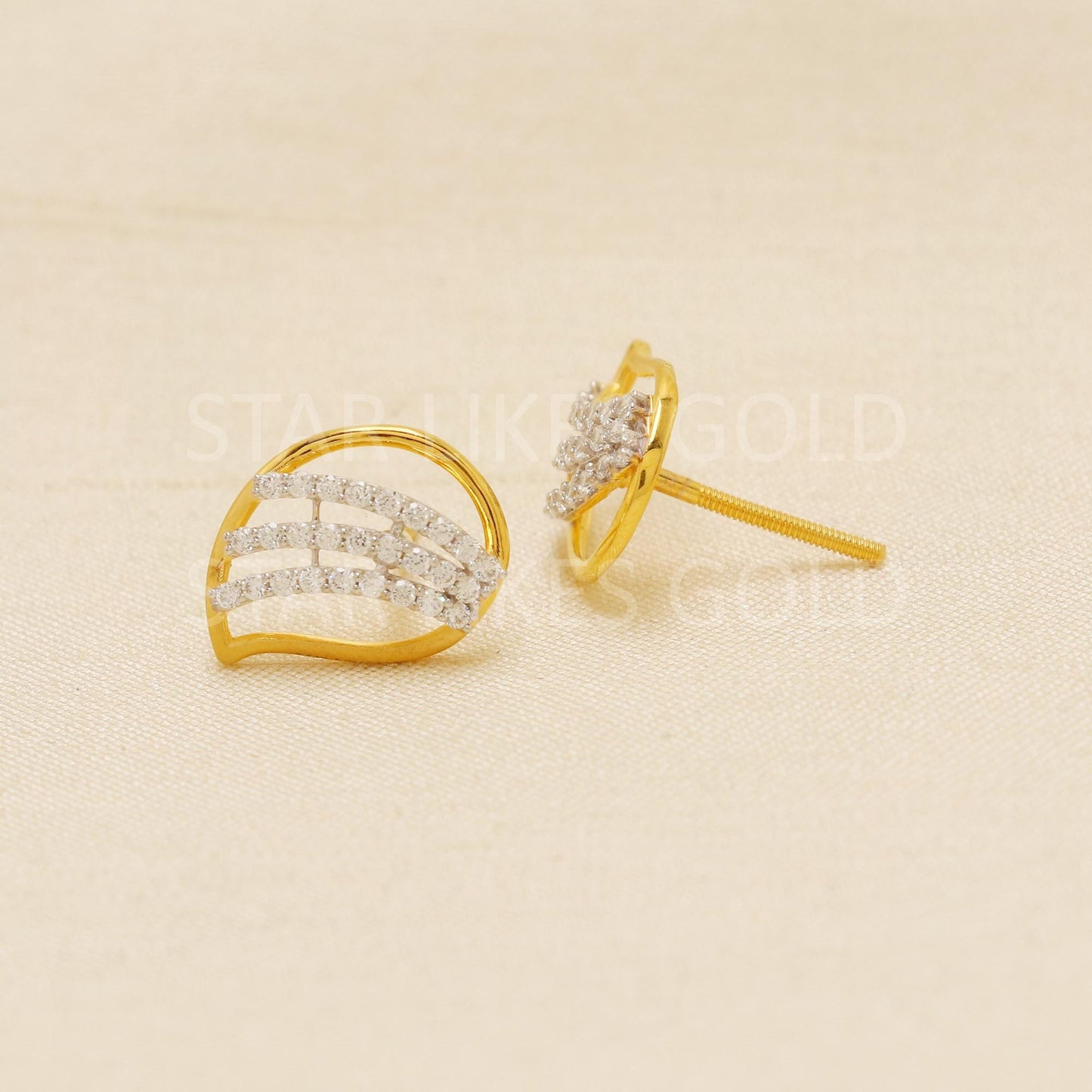 18k Gold Pave Diamond Studs, Statement Gold Earrings, Anniversary Gift for Wife, Solid Gold Studs, Wedding Jewelry, Dainty Earrings