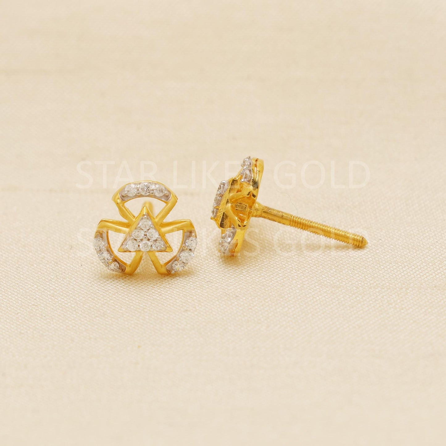 Unique 18k Gold Studs, Geometric Triangle Earrings, Pave Diamond Studs, Modern Gold Jewelry, Gift for Her, Daily Wear Studs