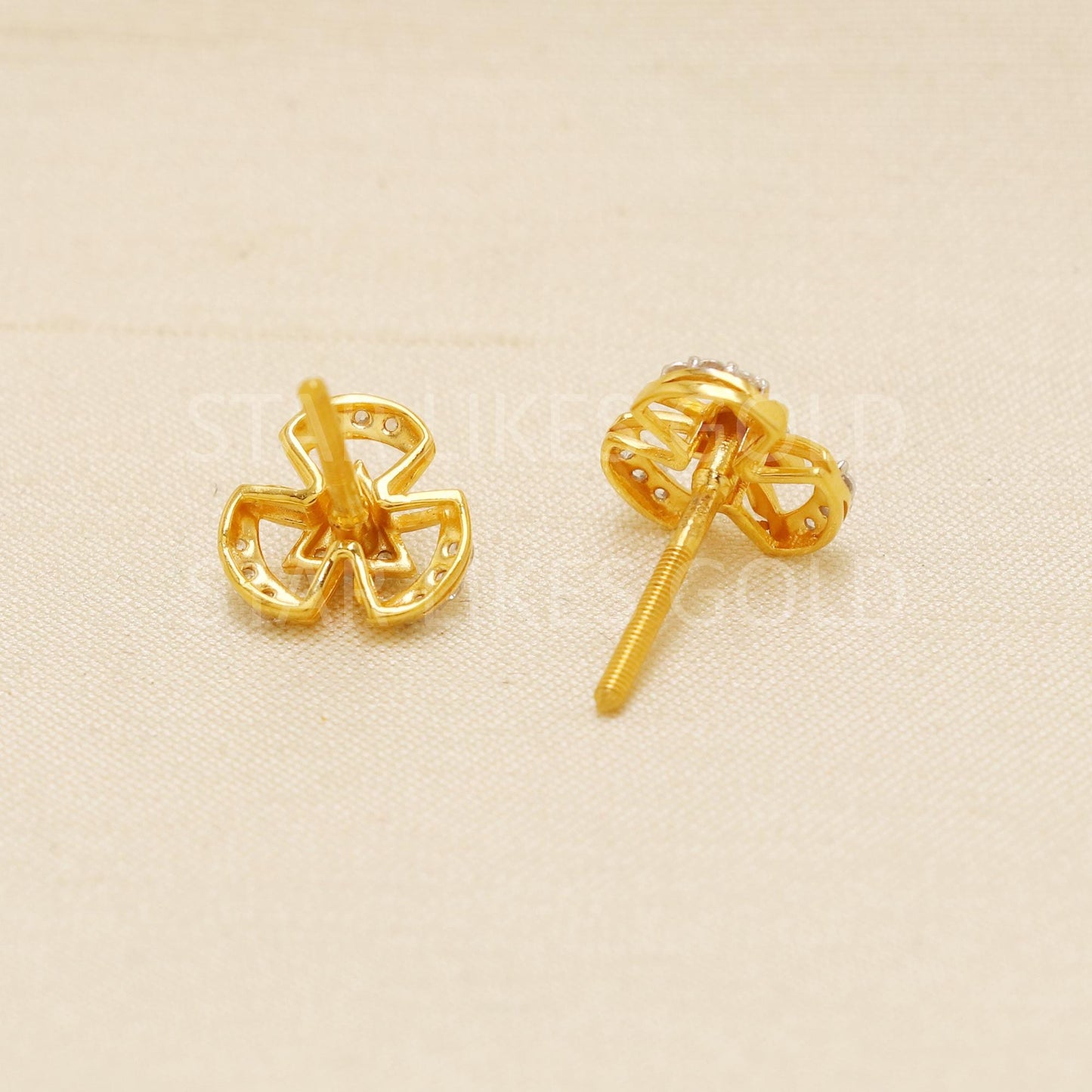 Unique 18k Gold Studs, Geometric Triangle Earrings, Pave Diamond Studs, Modern Gold Jewelry, Gift for Her, Daily Wear Studs