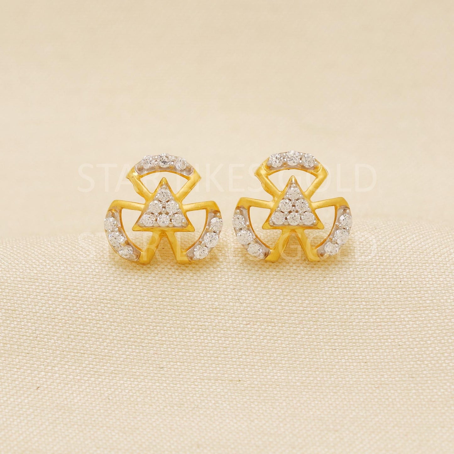 Unique 18k Gold Studs, Geometric Triangle Earrings, Pave Diamond Studs, Modern Gold Jewelry, Gift for Her, Daily Wear Studs
