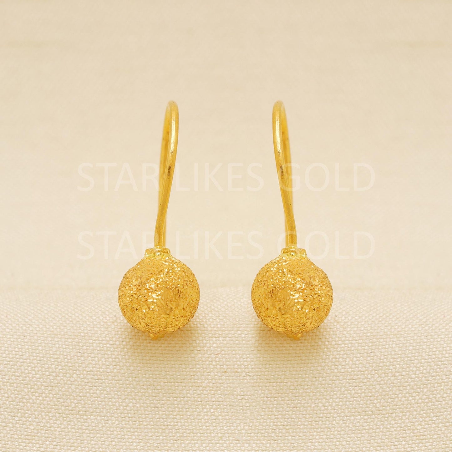 Solid 22k Gold Earrings, Unique Gold Drop Earrings, Frosted Gold Earrings, Anniversary Gift, Gift for Women, Dainty Jewelry