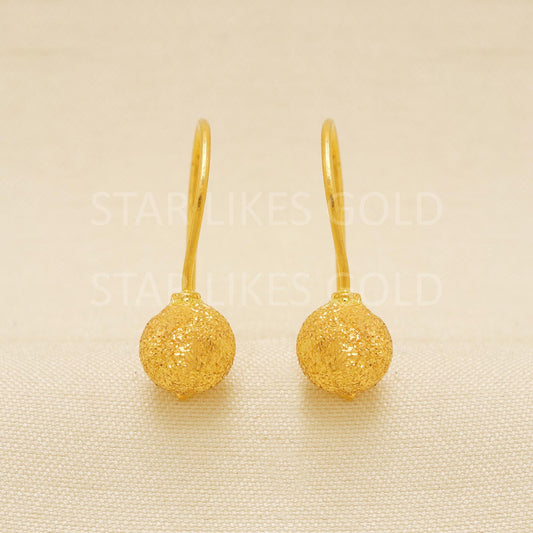 Solid 22k Gold Earrings, Unique Gold Drop Earrings, Frosted Gold Earrings, Anniversary Gift, Gift for Women, Dainty Jewelry
