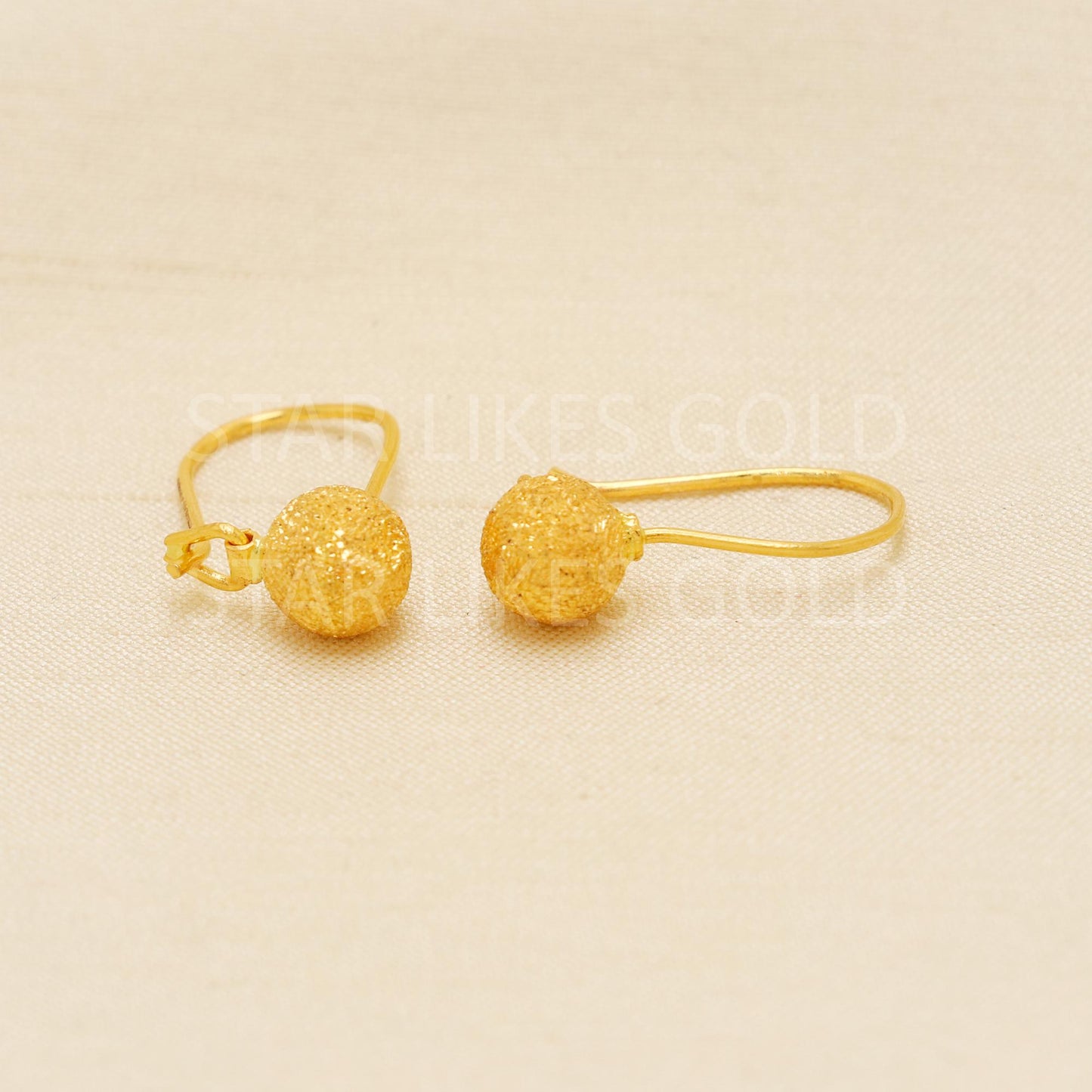 Solid 22k Gold Earrings, Unique Gold Drop Earrings, Frosted Gold Earrings, Anniversary Gift, Gift for Women, Dainty Jewelry