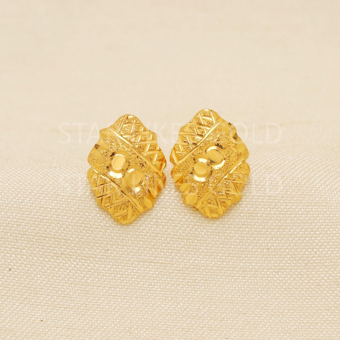 Unique 22k Gold Studs, Engraved Gold Earrings, Solid Gold Jewelry, Dainty Studs, Anniversary Gift, Gift for Her