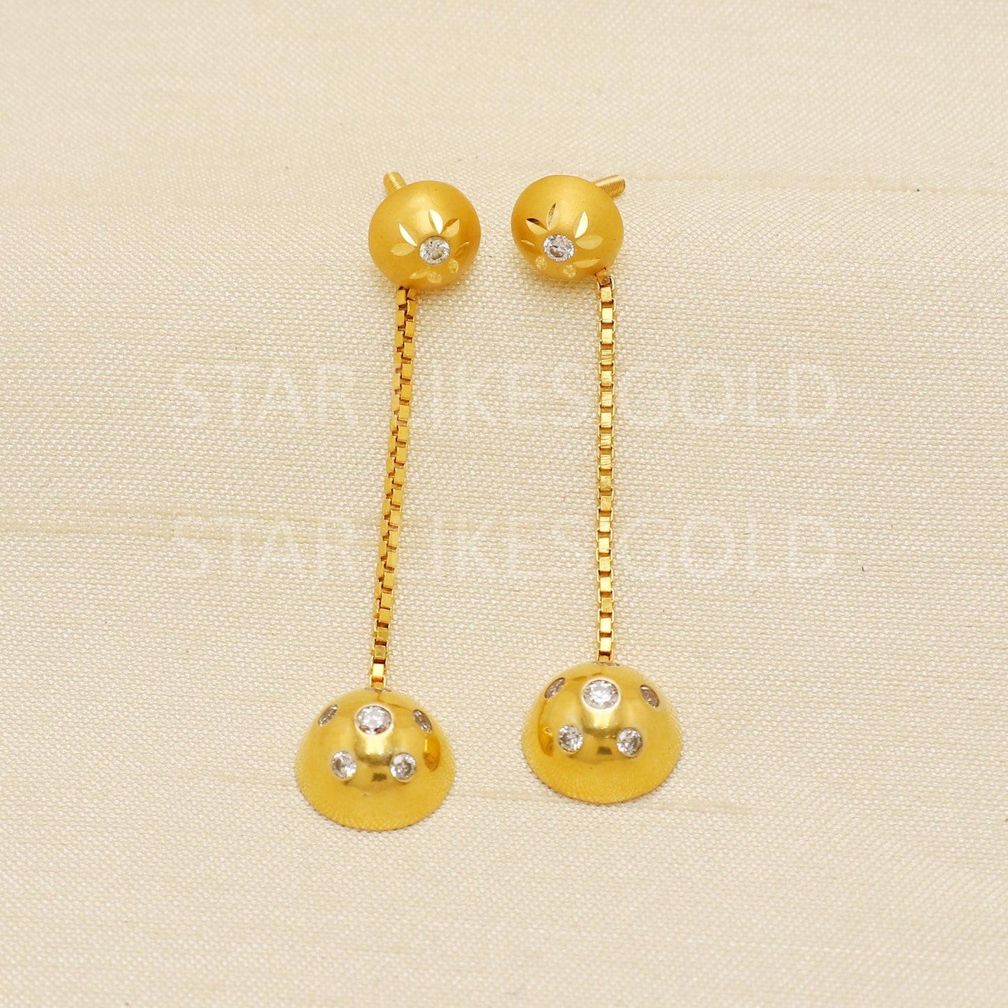 Dangling 22k Gold Studs, Women Fine Gold Earrings, Solid Gold Jewelry, Dainty Studs, Anniversary Gift, Gift for Her
