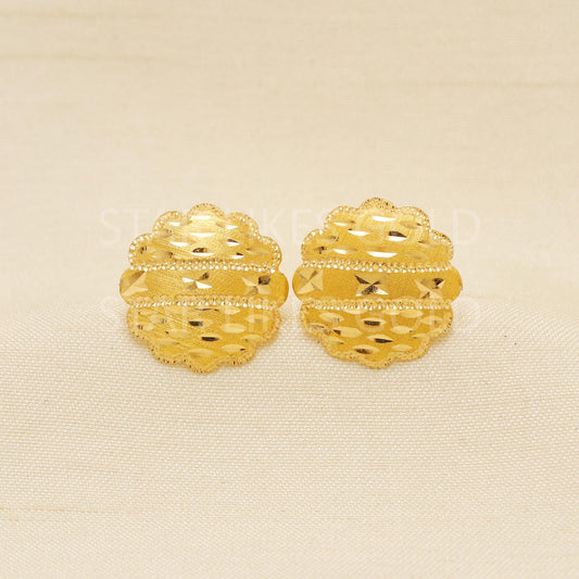 Engraving Solid 22k gold 916 Gold Purity Stud Earrings 916 solid gold 22k Gold Earrings Jewelry