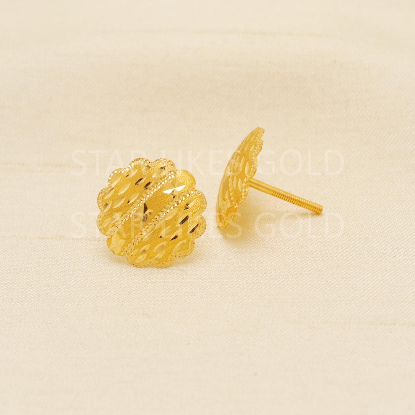 Engraving Solid 22k gold 916 Gold Purity Stud Earrings 916 solid gold 22k Gold Earrings Jewelry