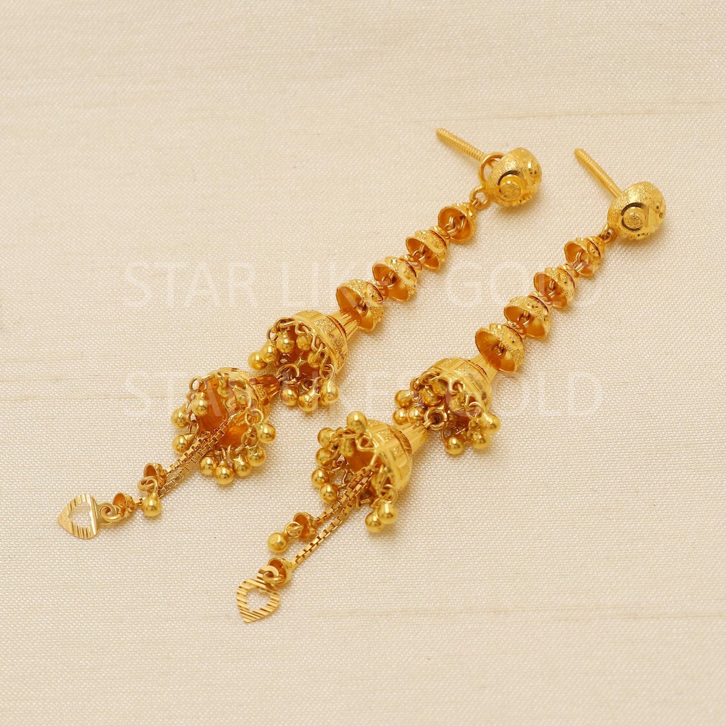Grand 22K Gold Step Jhumka Earrings - Traditional Layered Drop Design for Weddings, PR1836