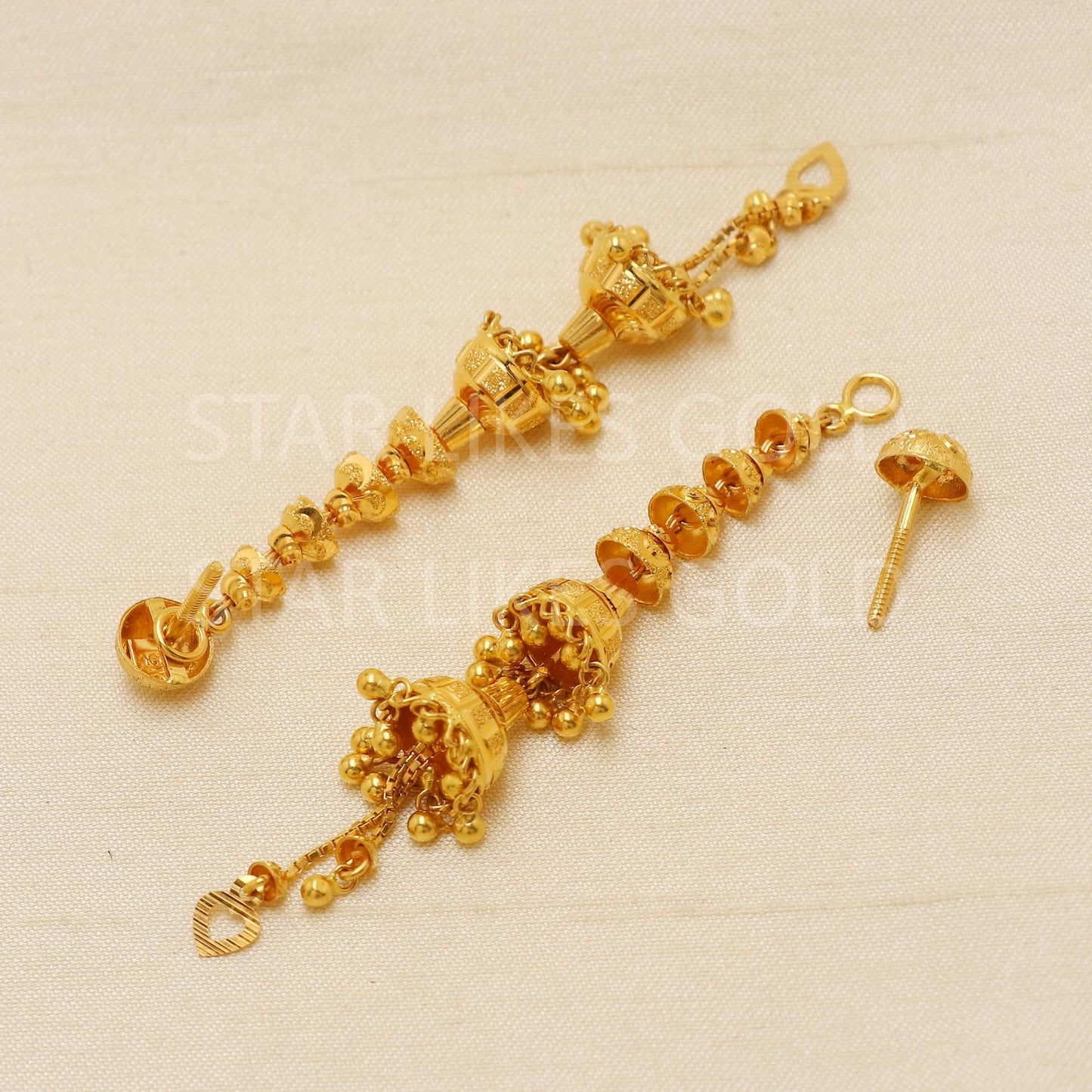 Grand 22K Gold Step Jhumka Earrings - Traditional Layered Drop Design for Weddings, PR1836