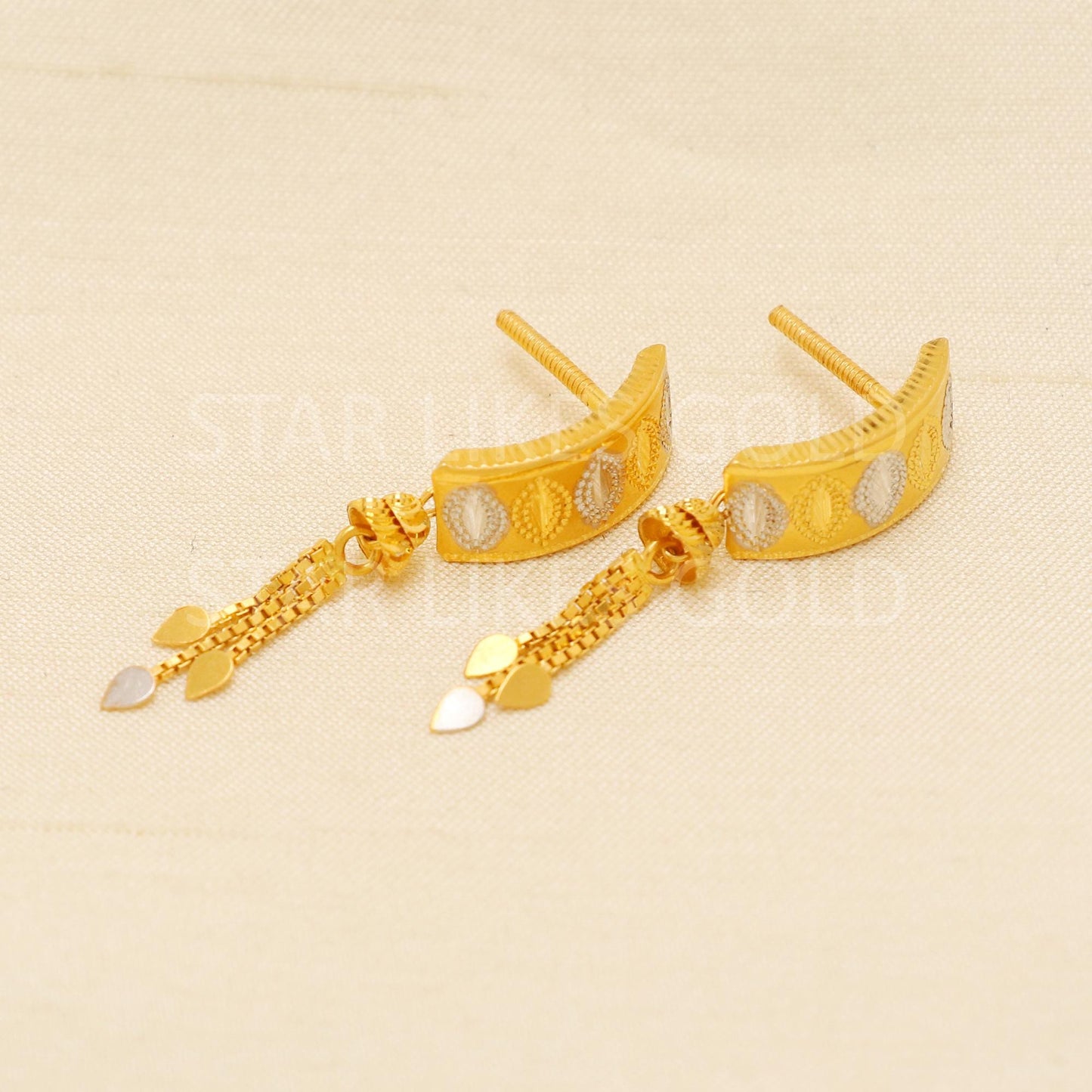Stunning Two Tone 22k 22 karat Gold Earrings Jewelry, PR1839