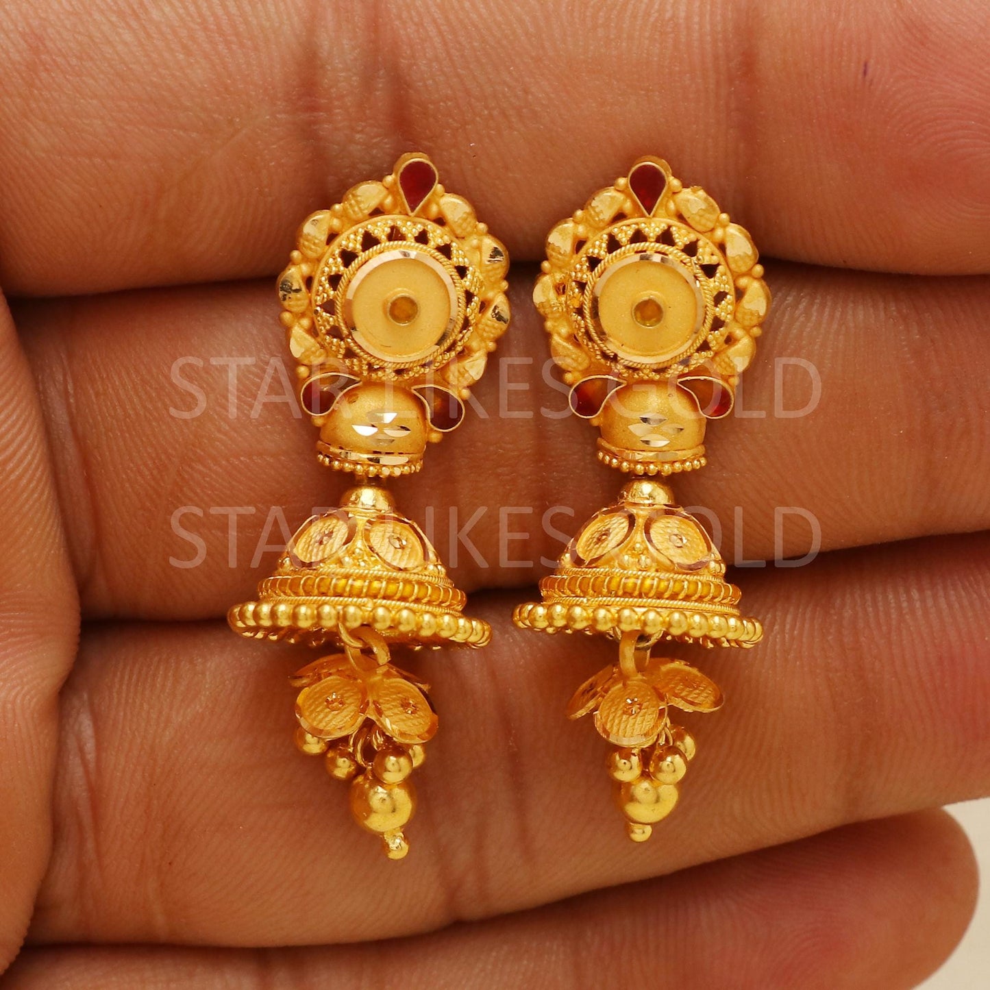 Stunning 22k 22kt gold Jhumka Earrings Handmade Jewelry, Chandelier Drop Dangle  PR1840