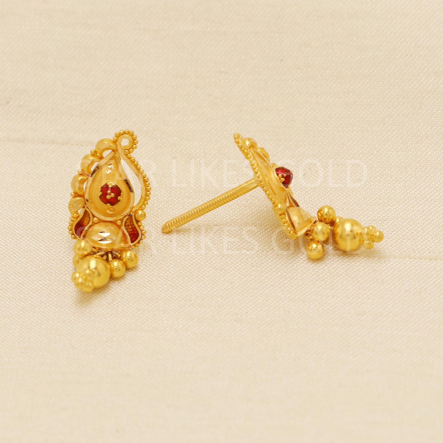 Indian Style 22k 22 karat Gold Earrings hallmark Jewelry, PR1846