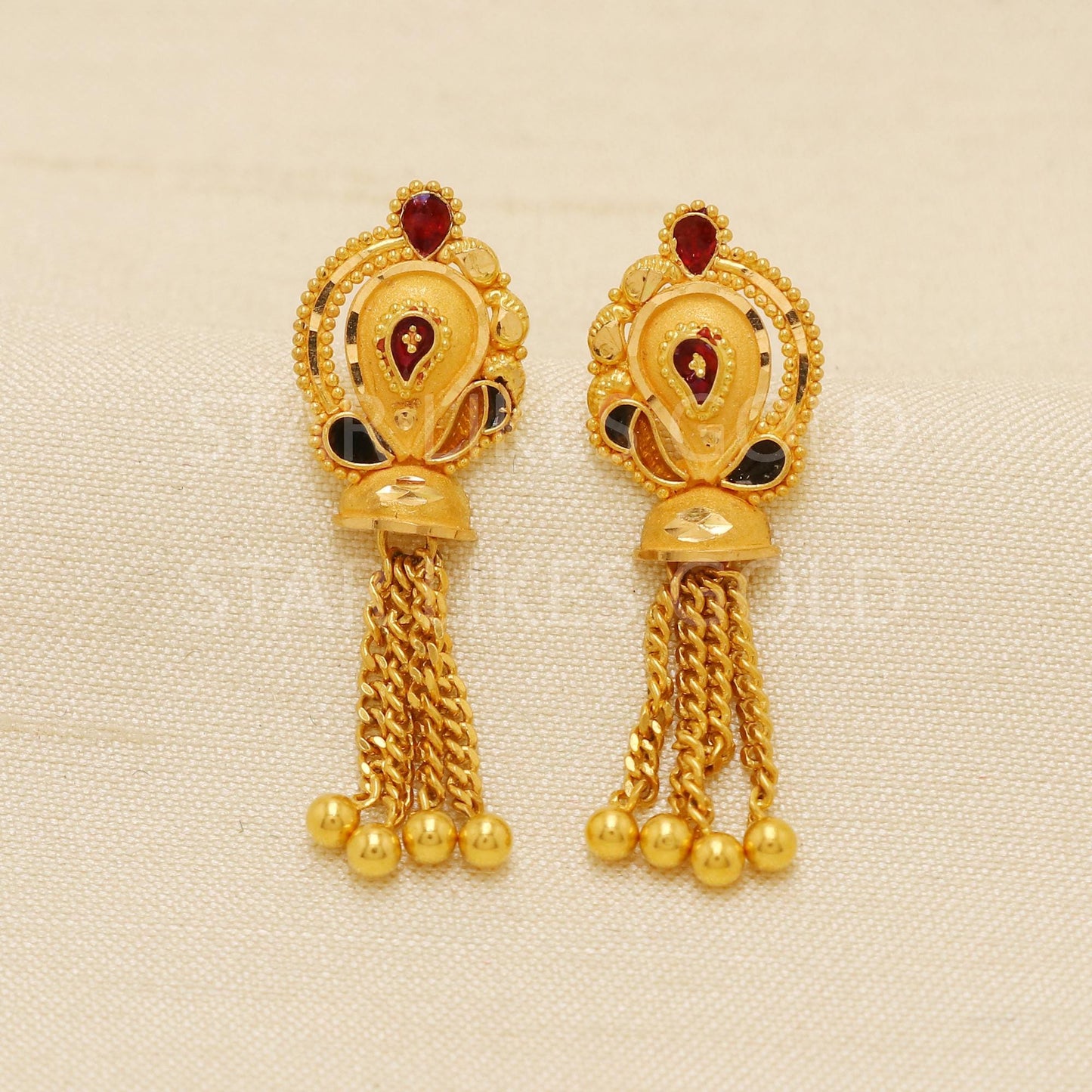 Indian Style 22k 22 karat Gold Earrings hallmark Jewelry, PR1848