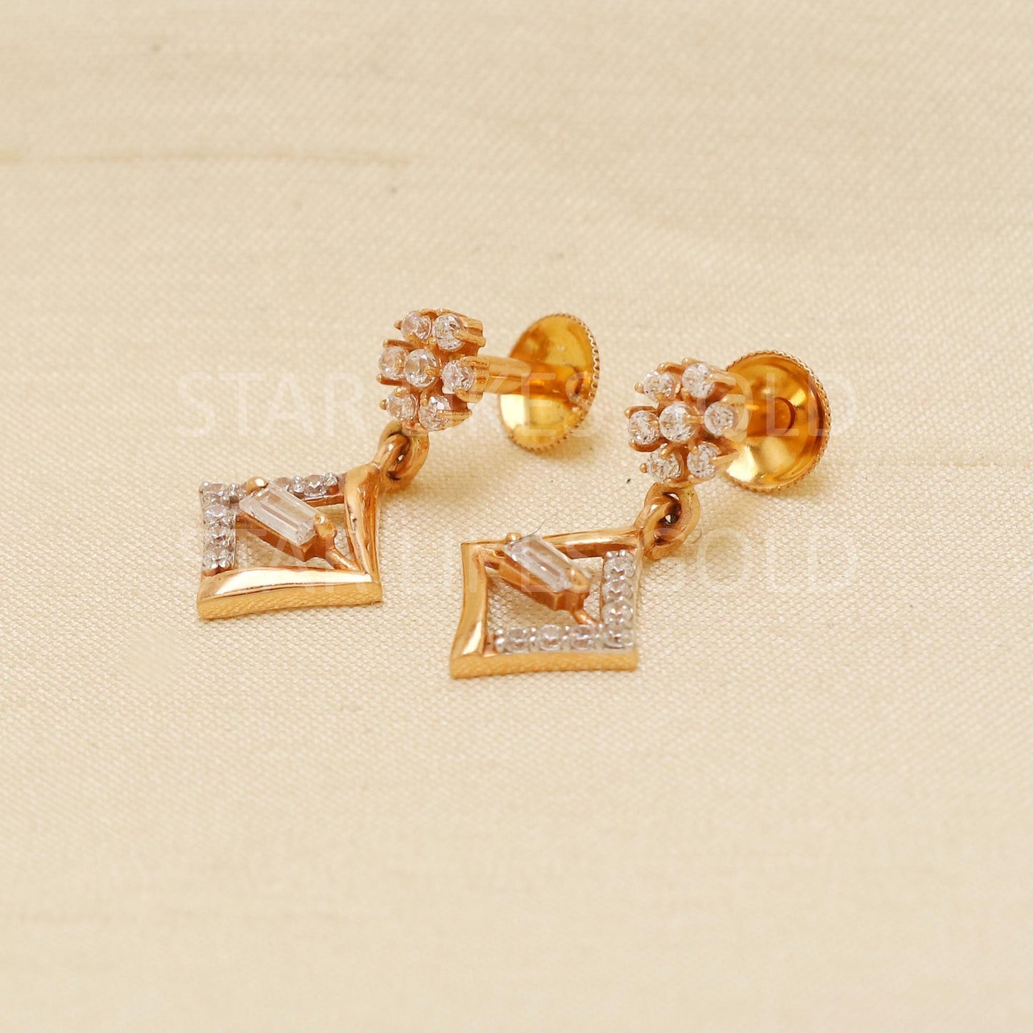 Rose Gold 18K Gold Stud Earrings | internal threaded backs, Daily Wear Fine Indian Jewelry Hallmark