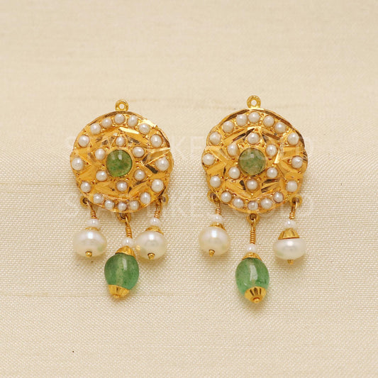 Green Stone Pearl 22k 22 karat Gold Earrings Jewelry, Designer Jewelry