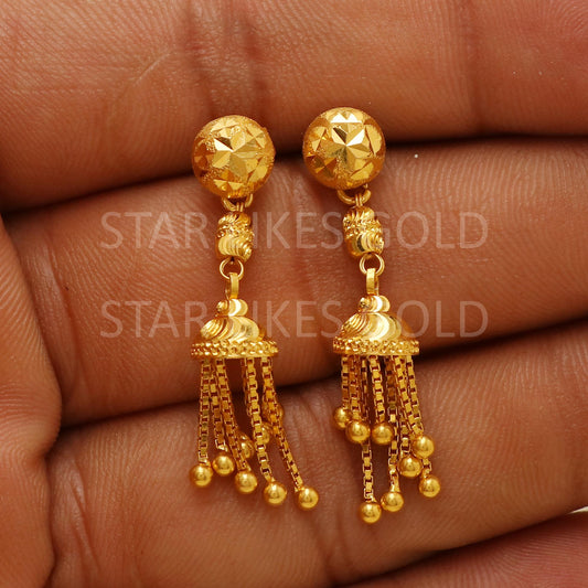 Modern Hallmark 22k Gold Tiered Jhumki Style Earrings for Bridal Wear, B187