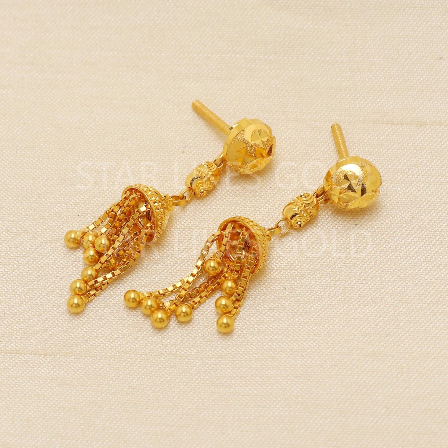 Modern Hallmark 22k Gold Tiered Jhumki Style Earrings for Bridal Wear, B187