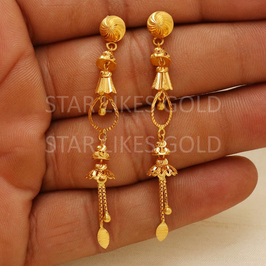 Designer 22k 22 karat Gold Dangle Earrings Jhumki Indian Jewelry