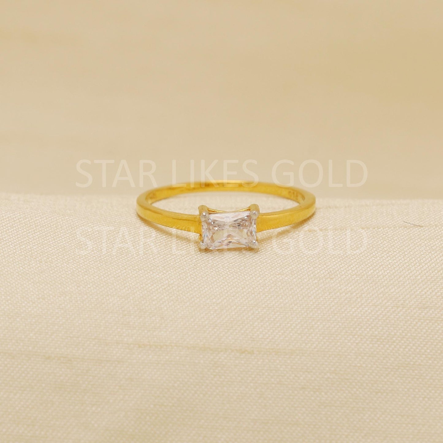 Single stone ring radiant cut zircon Solid 22 Karat 22k Gold Ring Jewelry Women Ring