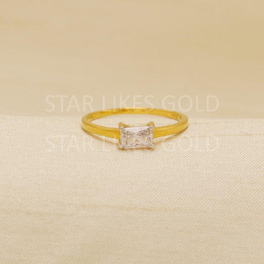 Single stone ring radiant cut zircon Solid 22 Karat 22k Gold Ring Jewelry Women Ring