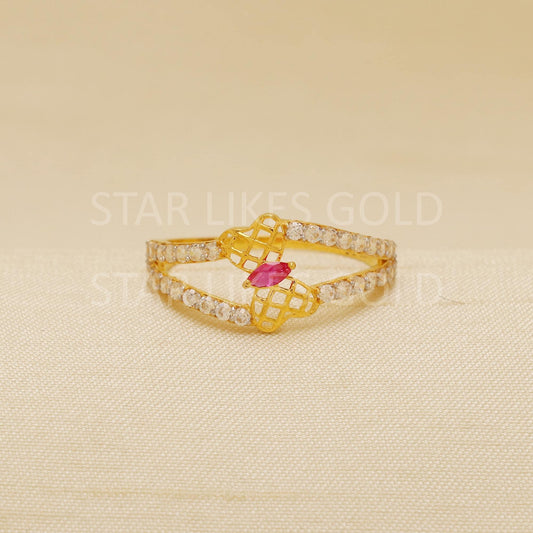 Butterfly Zircon 18 karat 18k Gold Indian Ring Handmade Jewelry