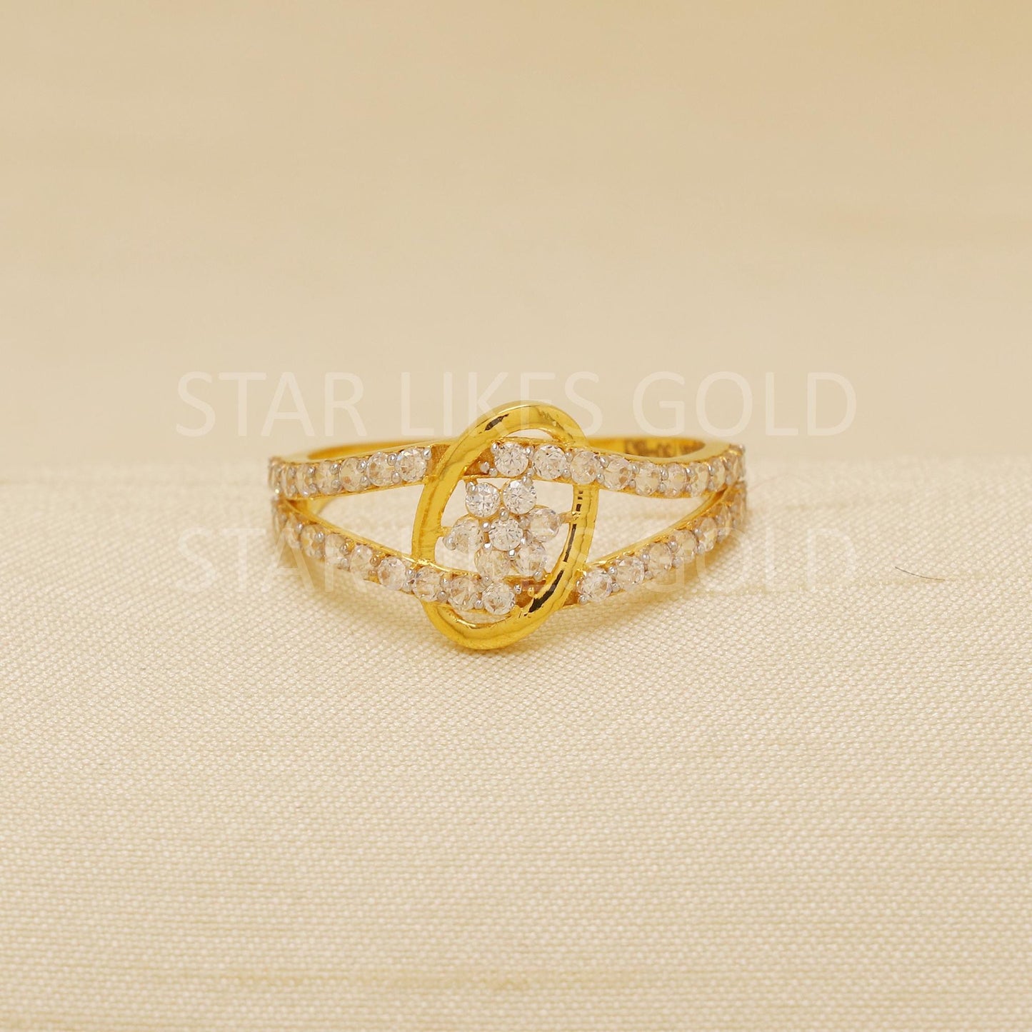 Tilted Oval Zircon 18 karat 18k Gold Indian Ring Stunning Jewelry for gift, Statement Gold Women Ring