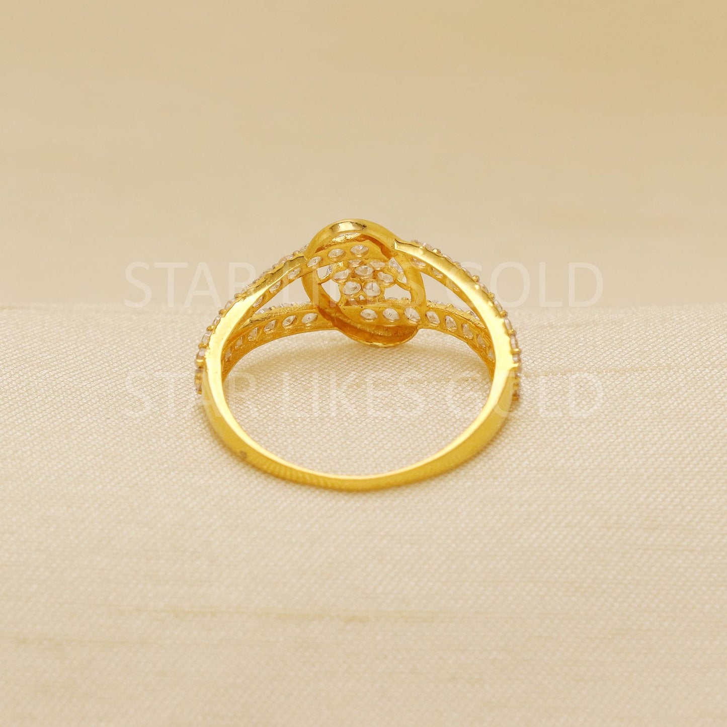 Tilted Oval Zircon 18 karat 18k Gold Indian Ring Stunning Jewelry for gift, Statement Gold Women Ring