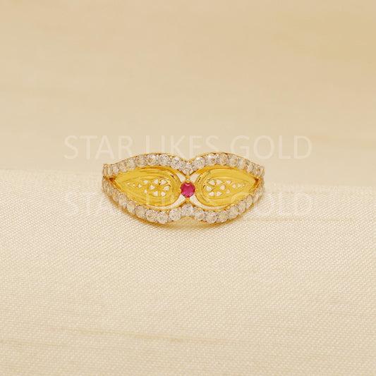Tiny Pink and White Zircons Gold Ring, 18k Solid Gold Ring Indian Women Jewelry, B1843