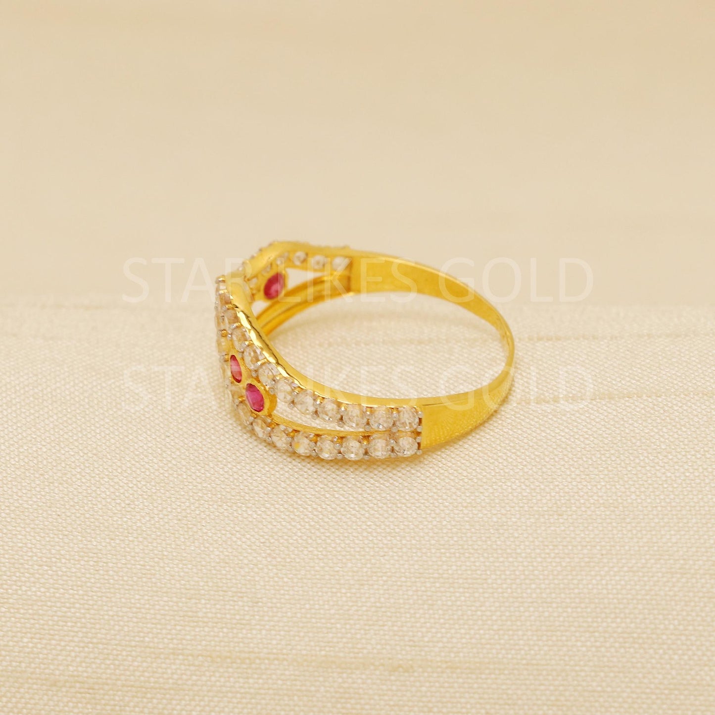 Heart Pink White Zircon 18 karat 18k Gold Indian Ring Jewelry for gift, Statement Gold Women Ring