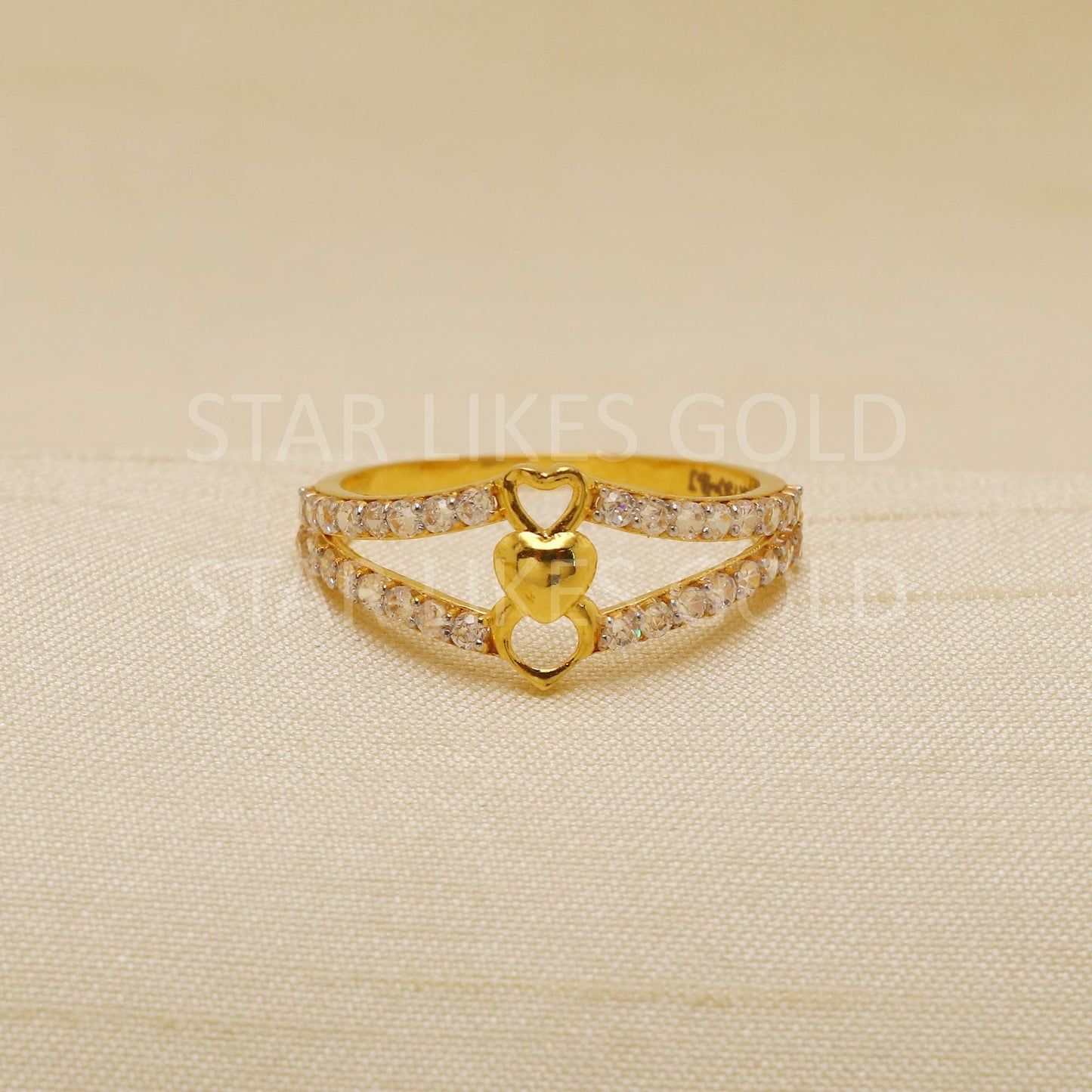 Heart American Diamond 18 karat 18k Gold Indian Ring Jewelry for gift, Statement Gold Women Ring
