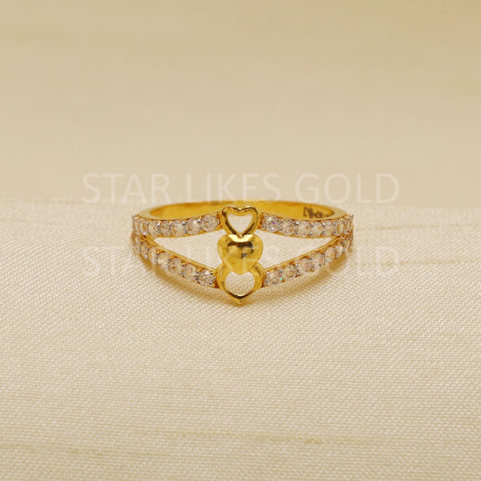 Heart American Diamond 18 karat 18k Gold Indian Ring Jewelry for gift, Statement Gold Women Ring