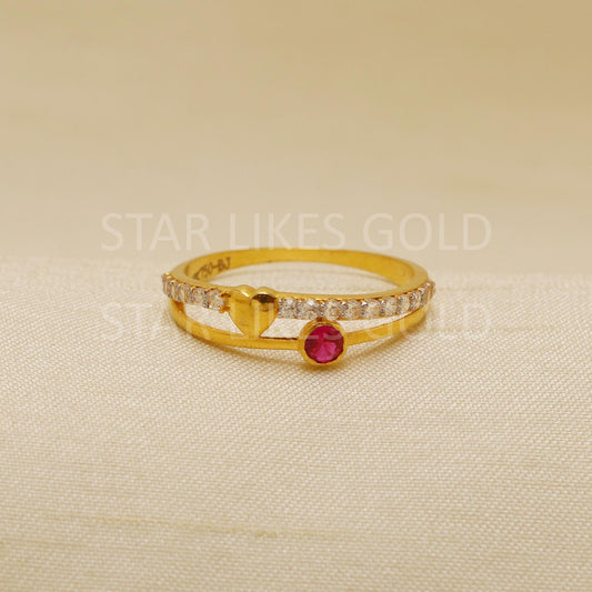 Heart American Diamond and pink stone 18 karat 18k Gold Indian Ring Jewelry for gift, Statement Gold Women Ring