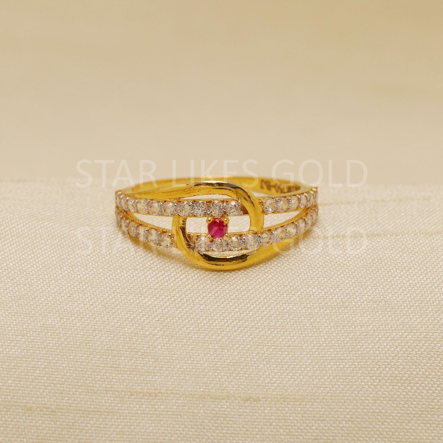 Fancy American Diamond and pink stone 18 karat 18k Gold Indian Ring Jewelry for gift, Statement Gold Women Ring